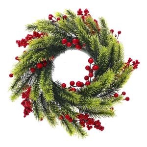   GREEN WREATH WITH BERRIES 36CM