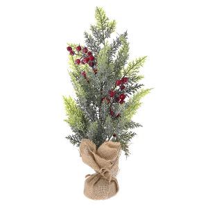  SMALL CHRISTMAS TREE WITH RED BERRIES IN JUTE BAG 60CM