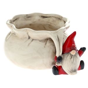  XMAS WHITE AND RED CERAMIC POUCH BOWL WITH GNOME 19X17X10CM