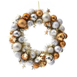  XMAS WREATH 32CM WITH GOLD WHITE BAUBLES