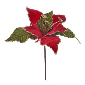  XMAS GREEN AND RED POINSETIA PICK D22X25CM