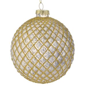  GOLD WHITE GLASS BALL ORNAMENT 10CM SET  4