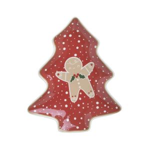 PORCELAIN XMAS TREE PLATE RED 22X18X2