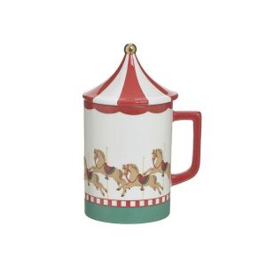 CERAMIC MILL MUG WITH LID RED/WHITE 11X9X16