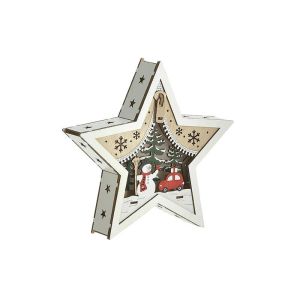 WOODEN WALL DECO XMAS LED STAR WHITE/NATURAL 22X5X22
