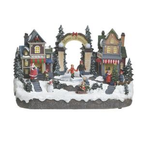 RESIN XMAS SCENE WITH LED/MUSIC MULTICOLOR 33X18X19