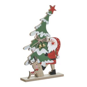 WOODEN TABLE DECO SANTA/TREE GREEN/ RED 19X5X30
