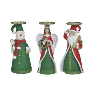 S/3 XMAS CANDLE HOLDER 3 DESIGNS GREEN/RED 10X8X23