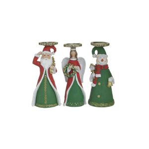 S/3 XMAS CANDLE HOLDER 3 DESIGNS GREEN/RED 9X8X18