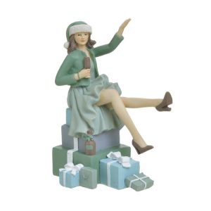 RESIN FEMALE FIGURE WITH GIFTS GREEN/BLUE 15X10X18