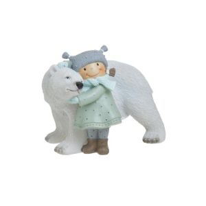 RESIN BEAR WITH KID WHITE/BLUE 14X11X12