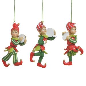 S/3 RESIN ELF ORNAMENT 3 DESIGNS RED/GREEN 5X4X11