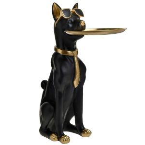 DOG WITH DISC RESIN/METALLIC BLACK/GOLD 27Χ21Χ65