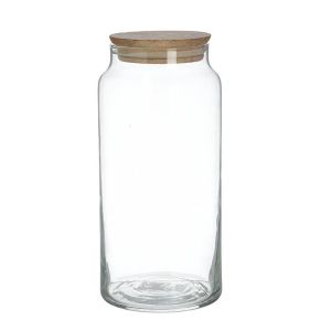 GLASS/WOODEN JAR WITH LID CLEAR/NATURAL 1400CC Φ10X21