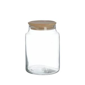 GLASS/WOODEN JAR WITH LID CLEAR/NATURAL 890CC Φ10X15