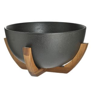 METAL/WOODEN BOWL WITH BASE BLACK/BROWN Φ24X14