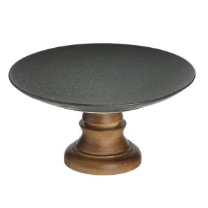 METAL/WOODEN CAKE STAND BLACK/BROWN Φ27X14