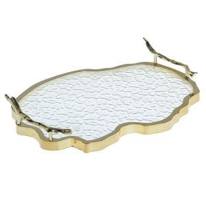 PS/GLASS TRAY CLEAR/GOLDEN 42X34X7
