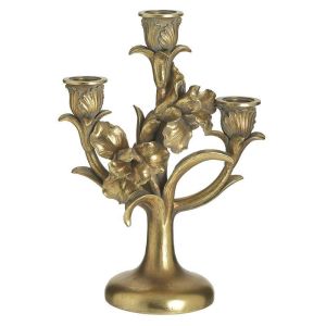 RESIN 3 SEAT CANDLE HOLDER ANTIQUE GOLDEN 19X11X28