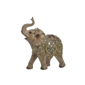 RESIN ELEPHANT BROWN/GOLDEN 23X10X26