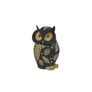 RESIN OWL BLACK/GOLDEN 10X8X17