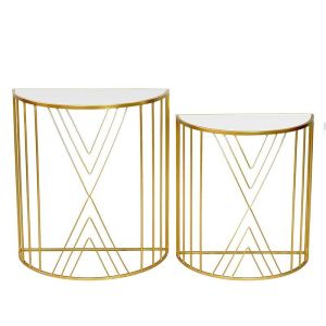 S/2 METAL CONSOLE TABLE WITH MIRROR GOLDEN 66X33X73