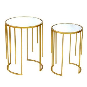 S/2 METAL SIDE TABLE WITH MIRROR GOLDEN Φ40Χ53