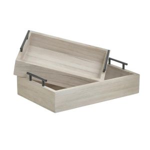 S/2 WOODEN TRAY NATURAL 40X28X8