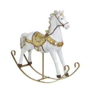 RESIN ROCKING HORSE WHITE/GOLDEN 29X7X25