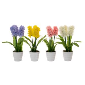 ARTIFICIAL HYACINTH 30CM IN FAKE CERAMIC POT 4 COLOURS ASSORTED