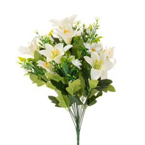  Изкуствен букет от смесени бели цветя x18, 45см 