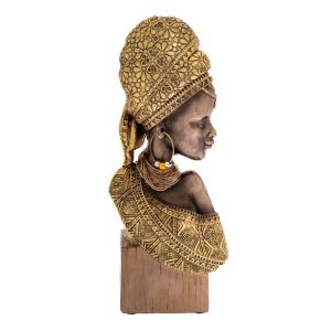 BLACK GOLD RESIN FIGURE OF AFRICAN WOMAN 14x8x33CM ON BASE