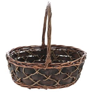 BROWN WILLOW BASKET WITH HANDLE 40X30X14CM