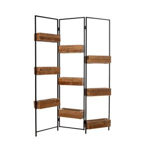 DECO BLACK METAL FOLDING SCREEN STAND 90x43x160CM W CLAIMED WOODEN BOXES