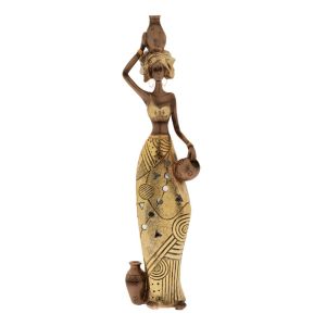 DECO GOLD POLYRESIN FIGURE OF AFRICAN WOMAN 11x7x42CM