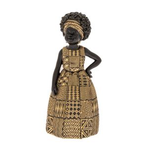 DECO RESIN FIGURE OF AFRICAN WOMAN WITH GOLD RELIEF DRESS AND HAIRBAND 9,5X8X21,5CM