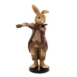 EASTER BUNNY RESIN FIGURE PLAYING FLUTE 8X5X16CM
