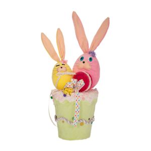 EASTER DECO GREEN FABRIC POT WITH MULTICOLOR RABBITS 22X24X60CM