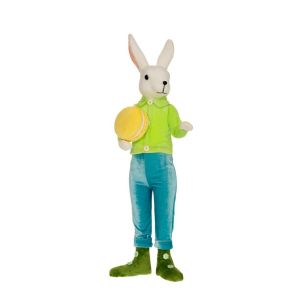 EASTER DECO GREEN FABRIC STANDING RABBIT HOLDING A HAT 24X19X72CM