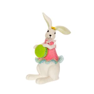 EASTER DECO PINK FABRIC RABBIT HOLDING A BALL 19X25X53CM