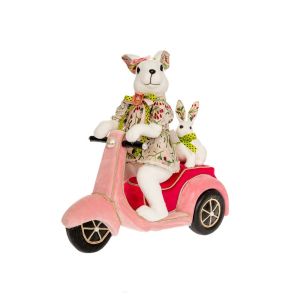 EASTER DECO WHITE FABRIC RABBIT AT A PINK VESPA 50X25X51CM