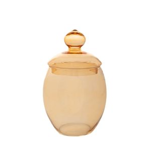 GLASS AMBER CANDY JAR WITH LID D:19.5 26X32CM