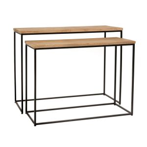 IRON CONSOLE TABLE S 2 W WOODEN SURFACE 110x36x83CM 100x33x73CM