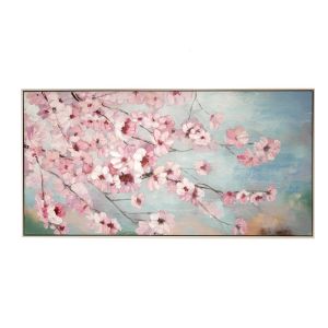 OIL PAINTING ON TOP OF PRINTED CANVAS OF BLOSSOMED TREE AND WHITE FRAME 142Χ4.5Χ72.5CM