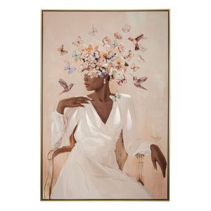 OIL PAINTING ON TOP OF PRINTED CANVAS BLACK WOMAN WITH WHITE DRESS IN GOLD FRAME 82X4.5X112CM