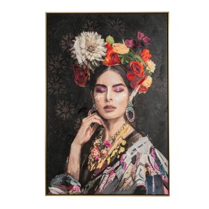 OIL PAINTING ON TOP OF PRINTED CANVAS GIRL WITH FLOWER IN HER HAIR WITH GOLDEN FRAME 82X4.5X122CM