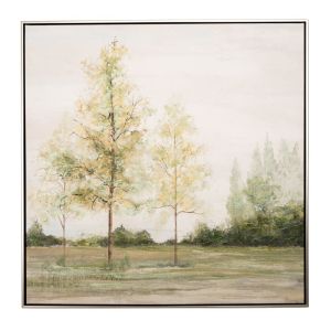 OIL PAINTING ON TOP OF PRINTED CANVAS GREEN TREES AND LANDSCAPE IN SILVER FRAME 82.5Χ4.5Χ82.5CM