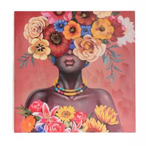 OIL PAINTING ON TOP OF PRINTED CANVAS OF AFRICAN WOMAN WITH FLOWERS 100X3Χ100CM