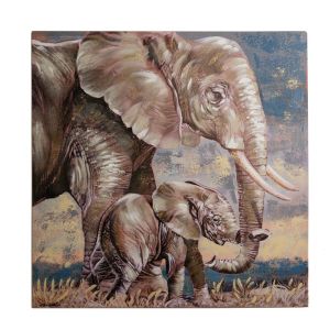 OIL PAINTING ON TOP OF PRINTED CANVAS OF ELEPHANTS 100Χ3Χ100CM