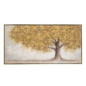 OIL PAINTING ON TOP OF PRINTED CANVAS OF GREEN TREE AND GOLDEN FRAME 142X5X72.5CM.